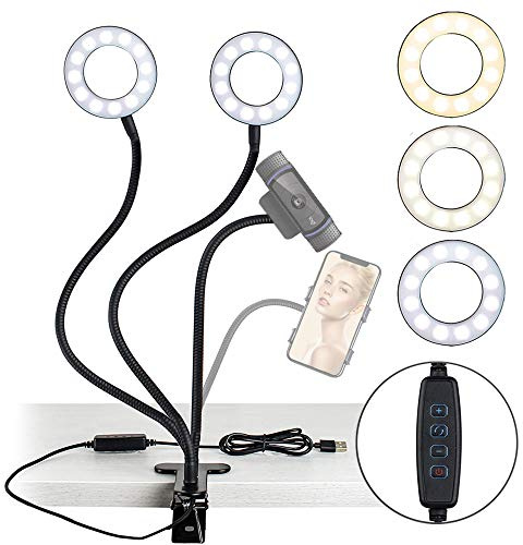 NexiGo 3.5 Inch Dual Selfie Ring Light with Moible Phone & Webcam Holder, 3-Light Modes, 10 Brightness Levels, LED Ringlight with Tripod Stand, for Live Streaming Makeup Video Conference