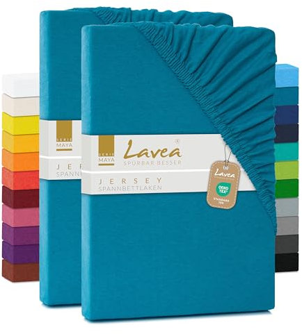 2er Set Spannbettlaken - Serie Maya Doppelpack Spannbetttuch für Matratzen bis 20cm - 90x200cm | 100x200cm, Aquamarin, 100% Baumwolle, hochwertige Verarbeitung, mit Gummizug