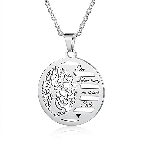 aplusashop ID Stammbaum runder Anhänger mit Gravur nach Wunsch 5 Zeilen Edelstahl in Silber