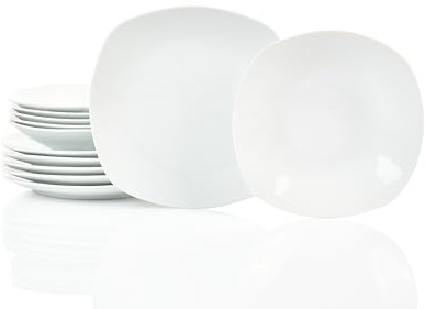 Retsch Arzberg/Geschirr Tafelservice FINO/Set 12teilig für 6 Personen/Porzellan eckig uni weiß/Basic-Geschirr