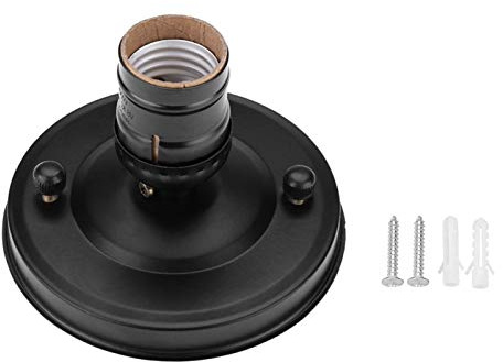 Vintage Industrial Lamp Holder, E26/E27 Bulb Socket Base - Electroplated Iron Ceiling or Wall Light Holder for Edison Bulbs, Retro DIY Lighting Fixture (Black)