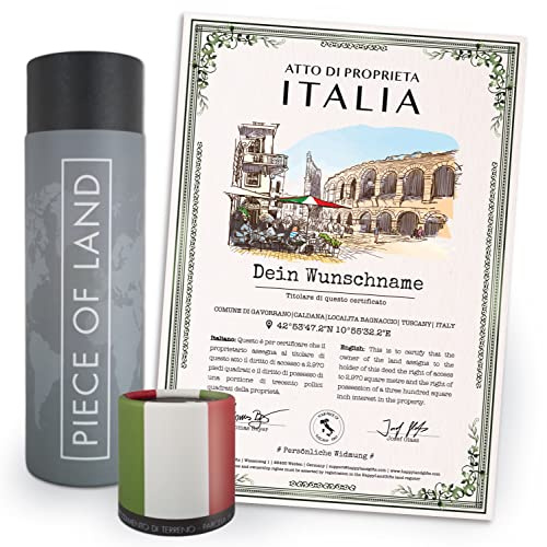 happylandgifts® Premium | Echtes Italien Grundstück als einzigartiges Geschenk für Bella Italia Fans | Personalisierte Besitzurkunde in Farbe mit Wunschname und persönlicher Widmung