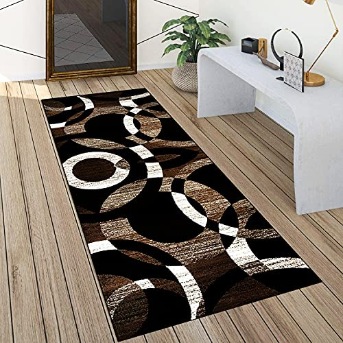 QQrunner Teppich läufer Flur Braun und Schwarz rutschfest 60x200cm Küchenteppich Patchwork Waschbar Meterware Schlafzimmer Korridor Teppich Lang, Länge Anpassbare, 40-120cm Breit
