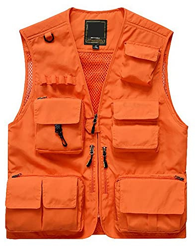 G&F Hombres Multibolsillos Malla Chaleco de Pesca Fotografía Caza Secado Rápido Chalecos de Abrigo Respirable Chaleco Verano (Color : Orange, Size : 5XL)