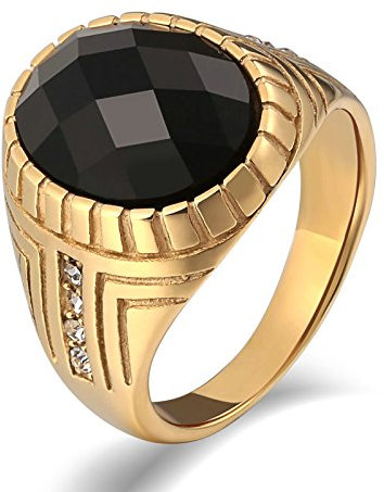 KnSam Herren Ring, Ring Herren Edelstahl Oval Aus Edelstahl Siegelring Für Herren Männer Mit Zirkonia Gold Ring Mit Kostenlos Gravur