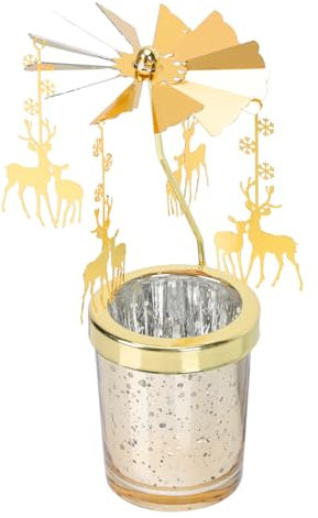 Weihnachten Gold Kerzenhalter Glas Teelichthalter: Rentier Teelicht Karussell Teelichtgläser Eisen Metall Rotierender Kerzenständer Xmas Deko Ornamente Wohnzimmer Tischdeko Geschenke