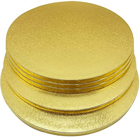 YIYICO Cake Board Tortenunterlage Cakeboard Rund 13mm x Ø 30cm/12inch 5er Wiederverwendbar Torten Unterplatten für Transport Kuchen und Torten (Gold)