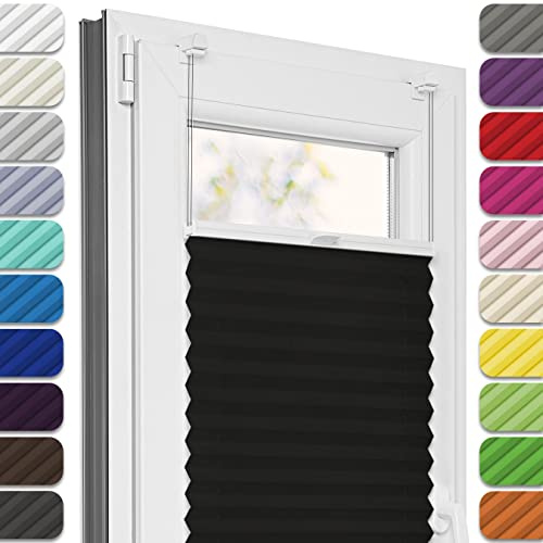Estika Plissee ohne Bohren, Premium Klemmfix - 90cm Breite x 50cm Höhe - Schwarz - Metal Plisseehalter ohne Bohren, Modern Sichtschutz für Fenster, Jalousien Fenster für innen