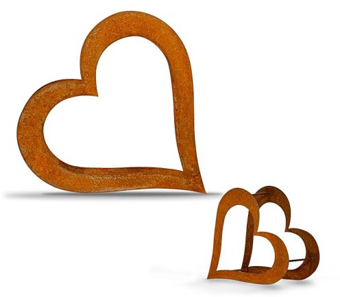 D&L Lasertec Cœur en métal – Cœur pour bois de cheminée – Étagère en bois rouillé patiné pour jardin terrasse – Cœur couché M Plus XS gratuit