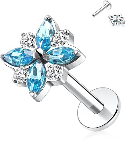 Titan Tragus Medusa Conch Helix Monroe Philtrum Piercing Schmuck CZ 16g Labret Tragus Lippenknorpel Medusa Schmuck Ohrringe mit Innengewinde Tragus Creolen Lippenringe für Frauen Knorpel Labret 6mm