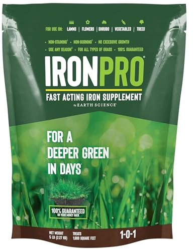 Earth Science IronPro Fast Acting Lawn Garden Iron Supplement–5 lb–Deep Green Results for Grass, Flowers, Vegetables, & Shrubs, Non-Staining & Non-Burning, Easy Apply Formula, Covers 1600 Sq. Ft