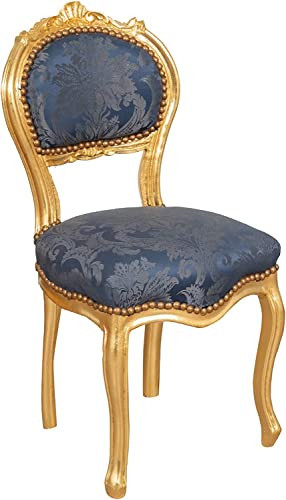 Biscottini Chaise Rembourrée Baroque Or 90x45x42 cm - Style Classique - Fauteuil de Salle à Manger ou Chambre - Durable - Hêtre - Uni - Dos Tufté - Sans Bras - Jambe Cabriole