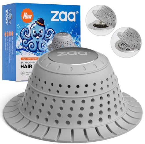 zaa Bathtub Drain Hair Catcher, Silicone Collapsible 1 Pack Drain Protector for Pop-Up and Regular Drains of Shower, Bathtub, Tub, Bathroom, Sink