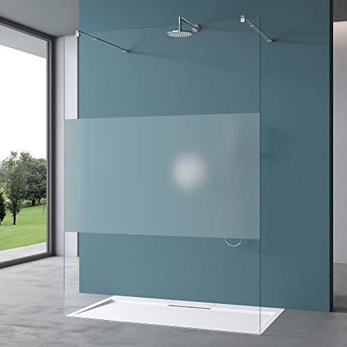 Mai & Mai Box Doccia Walk-In 110x200cm, Parete Doccia in Vetro Parzialmente Smerigliato 10mm Vetro di Sicurezza ESG con 2 Bracci Sostegni Telescopici MMBR3