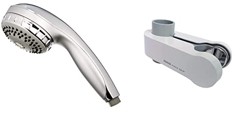 Aqualisa Varispray Adjustable Shower Head - Chrome & 910599 Pinch Grip Sliding Shower Handset Holder, White, 25mm