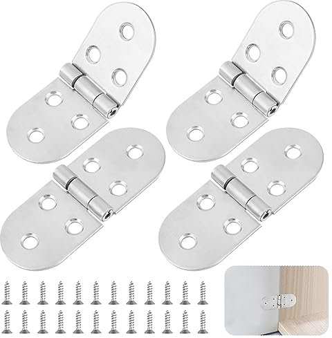 4 Stück 180 Grad Scharniere Klappbar Runde Klappscharnier Edelstahl Klappenscharnier Mini MöBelscharnier Aufschraubscharnier für Klapptisch, Schrank, Garderobe, Holzkiste, Möbel, Nähmaschinen(Silber)