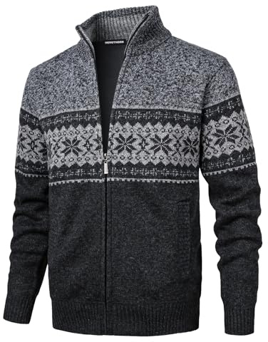Herothorn Cárdigan de Punto Cremallera cálido suéter Forro Polar para Hombre Chaqueta Jersey de Manga Larga suéter Grueso Completa y Cuello Alto cálido JerséIs Rebeca Sueltos Acolchado