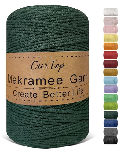 OurTop Premium Macrame Cord, 3mm x 300m Braided Macrame Rope Twisted Cord Yarn Macrame Yarn Thick Rope for Wall Hangings, Plant Hangers, DIY Crafts, Home Decorations, Gift Wrapping(Dark Green)