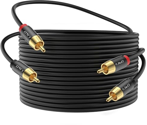 J&D 2 RCA M/M Stereo Audiokabel, 20 FT/9 Meter, Vergoldete Kupferhülle, 2RCA Stecker auf 2RCA Stecker für Heimkino, HDTV, Verstärker, Hi-Fi-Systeme, Lautsprecher