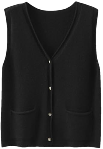 Alloaone Damen-Weste Mit V-Ausschnitt, Lockere, Ärmellose Kaschmir-Strickjacke Mit Taschenbund-Cardigan