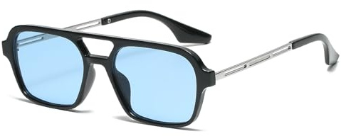 LJCZKA Sonnenbrille Damen Herren Pilotenbrille Retro Sonnenbrille mit Doppelter Brückenausführung 70er Jahre Klassisch flach quadratisch Quadratisch Metallrahmen