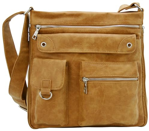 BAG STREET - Damen Handtasche mit vielen Fächern - Vintage Umhängetasche | Crossbody Schultertasche - 32 x 32 x 14 cm