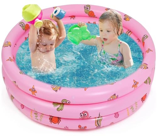 SHOKAN Piscine gonflable pour enfants, 100 cm, piscine gonflable pour bébé, petite piscine à 3 anneaux avec fond à bulles, pataugeoire intérieure et extérieure pour tout-petits pour jardin et cour