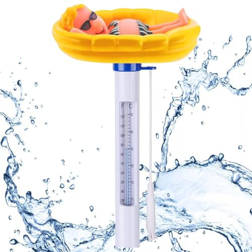 Thermometre Piscine, Thermomètre Flottant, Thermometre Flottant Piscine avec Ficelle, Thermomètre pour Piscine, Cartoon À Eau Thermomètre pour Intérieures Extérieures Piscine, Spa, Tubs, Aquariums