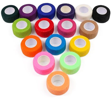 Self Adhesive Bandage Wrap Tape - Coideal 16 Rolls 2.5cm x 4.5m Adherent Vet Wrap Coloured Cohesive Elastic Breathable Bandages for Pets, Tattoo Grip, First Aid