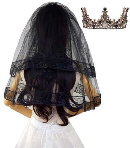 SANRLO Stirnbänder, Haarschmuck für Damen, dunkle Krone, Schleier, Spitze, Kopfbedeckung, Hochzeitshaarschmuck, schwarzer Hochzeitsschleier, Kopftuch, Spitze, schwarzer Schleier