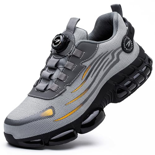 Zapatos de Seguridad para Hombre Mujer Zapatillas Ligeros Calzado Trabajo Comodo Antideslizante con Puntera de Acero Grey 41 EU