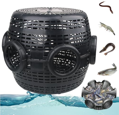 Peosaard Shrimp Trap, Fish Trap PP with Sturdy Mesh Shrimp Trap with 6 Holes & 2 Weight Box 13x13x11 In Portable Detachable Black Crawfish Trap for Loach, Eel, River Prawn, Fishing Net