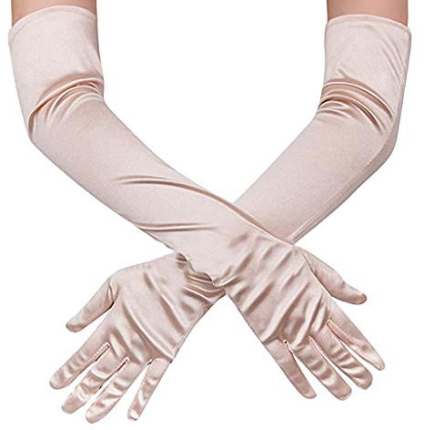 Satin Handschuhe Lang für Damen Nahtlose Handschuhe Opern Armstulpen Elastische Ellenbogen Handschuhe für Damen Hochzeit Party im Freien Oper Halloween Kostüm 1920er Jahre (Rose Gold, One Size)