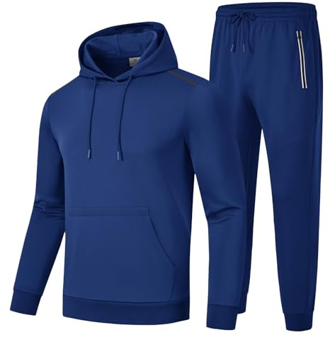 donhobo Jogginganzug Herren 2 Piece Tracksuit Sport Trainingsanzug Hoodie Langarm Freizeit Laufanzug Sweatjacke Sporthose Fitness Sportanzug, Blau, L