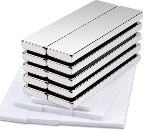 Keukenket Magneti al neodimio extra forti, 40 x 10 x 3 mm, con retro autoadesivo, 10 pezzi, forti magneti rettangolari, forti per lavagna bianca, cucina, uffici