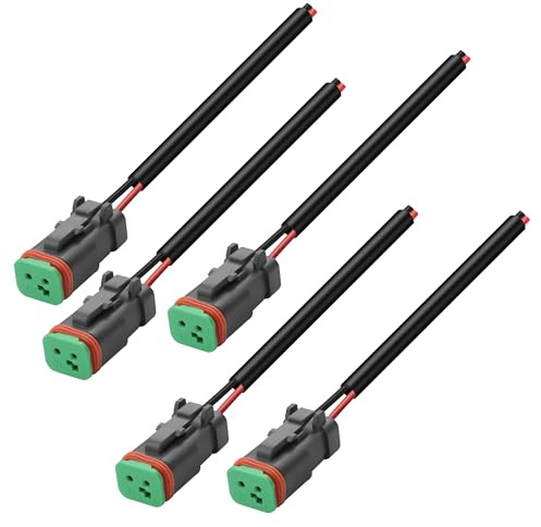 XMSJSIY 2Pin DT Connector Kit Female Wiring Harness with Heat Shrink Tubing | Waterproof Automotive Electrical DT Pigtail Cable Connector Kit for Car LED Work Light 5PCS