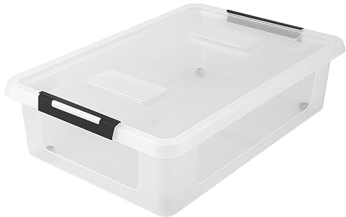 HRB transparente Aufbewahrungsbox Rollbar Unterbettbox mit Deckel Clickverschluss - Ideal für Unterbett Aufbewahrungsbox Plastikbox mit 32 Liter Volumen