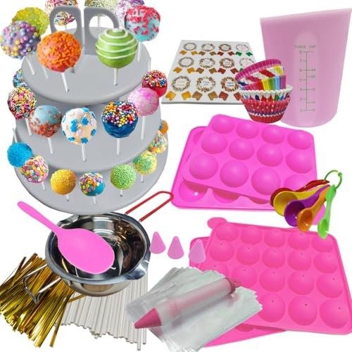 ARNISION 539PCS Cake Pop Maker Kit - Silicone Lollipop Molds Baking Supplies with 3 Tier Display Stand | Chocolate Candy Melting Pot | Bags and Twist Ties | Cakepop Sticks | Decorating Pen
