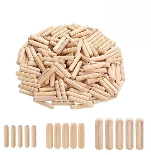 BCOMFY 100/50 Stück Holzdübel, Schrank, Schublade, rund, geriffelt, Holz, Handwerk, Dübelstifte, Stangen-Set, Möbelbeschlag, Holzdübelstifte(8x40mm,50pcs)