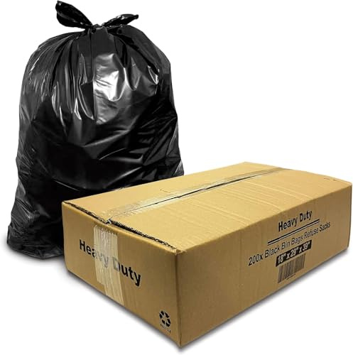 JeeJaan® 200 Large Black Bin Bags Heavy Duty for Household Garbage Capacity 100L–Strong Black Refuse Sacks - Bin Liners for Everyday use - (18 x 29 x 39)