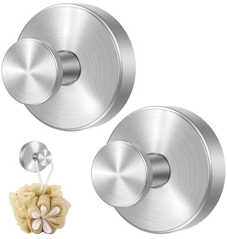 Ganci senza trapano, 2 PCS 2025 ganci a ventosa aggiornati, ganci a ventosa in acciaio inox per doccia, bagno, asciugamani da appendere, montaggio su porte di vetro della doccia, piastrelle (argento)