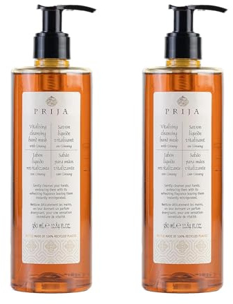 PRIJA Flüssigseife mit Ginseng 2x380ml Flakons Vitalisierend für Handhygiene Dermatologisch Getestet Vegan