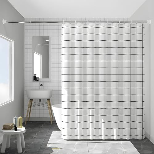 CHENKEE Duschvorhang, 200 * 220cm Anti-Schimmel Wasserdichter Shower Curtains Anti-Bakteriell Badewanne Vorhang mit 12 Duschvorhängeringen, Weiß Großes Quadrat (Weiß, 220 * 200, kleines weißes Karo)