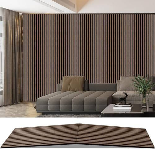 AKK-PANE Akustikpaneele Holz 240x60cm, 1,44m² - Faltbar 3D Wandpaneele Holz, Akustik Paneele Wand für Küche, Wohnzimmer, Büro, Umweltfreundlich Holzpaneele Wand mit Schalldämpfung (Walnuss 4#)