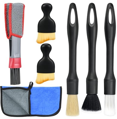 srclo Set di 7 pennelli per la pulizia dell'auto, spazzola per la pulizia dell'auto, per la pulizia di cerchioni, interni auto, prese d'aria, spazzola di buona qualità
