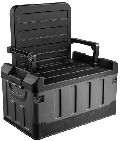2-in-1 Zusammenklappbare 60-Liter-Auto-Aufbewahrungsbox, Einstellungsstuhl | Faltbarer Aufbewahrungskoffer, Organizer, Stuhlsitz mit 200 Kg Fassungsvermögen, Kofferraumbehälter Schwarz