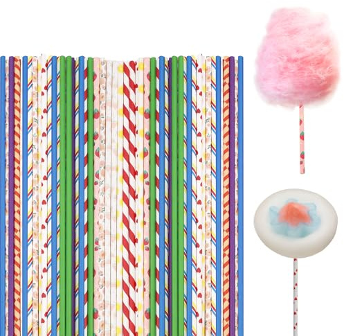 100 Pcs Candy Floss Sticks Candy Floss Sugar,Cute Straws Cones Beautiful Dessert Accessories Cotton Candy Supplies, Sugar and Cones Supplies Suitable for Wedding Party Birthday Candie Lively Parties