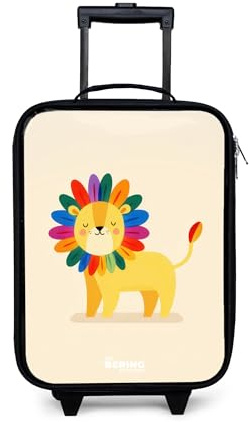 NoBoringSuitcases.com® Kinderkoffer Klein 48x31x19 cm Rollkoffer Kleiner Kinder Koffer mit LED Rollen Kindertrolley Reise Trolley für Kind Löwe - Beige