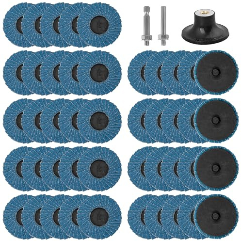 48 Stück Fächerscheiben 50 mm, 80 Körnung Quick Change Schleifscheiben für Druckluftschleifer mit 1/4 Zoll Schaft, Schleifpads und Schleifräder für Farbe- und Rostentfernung