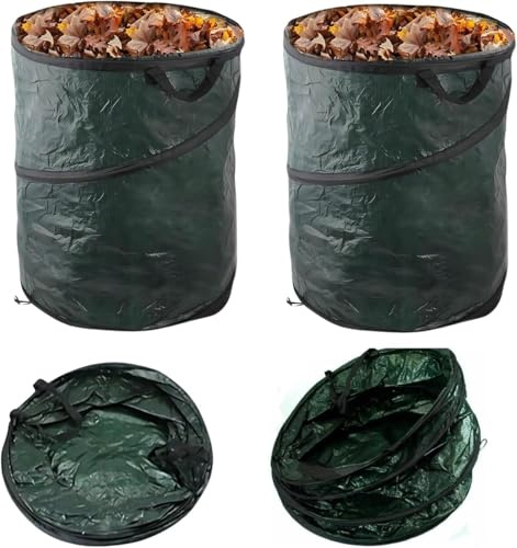 ADEPTNA Large Durable Pop-Up Garden Waste Bag – Reusable Garden Sack for Grass, Leaves, Soil & Compost – Collapsible Bin Bag with Handles for Easy Storage & Transport (PACK OF 2)